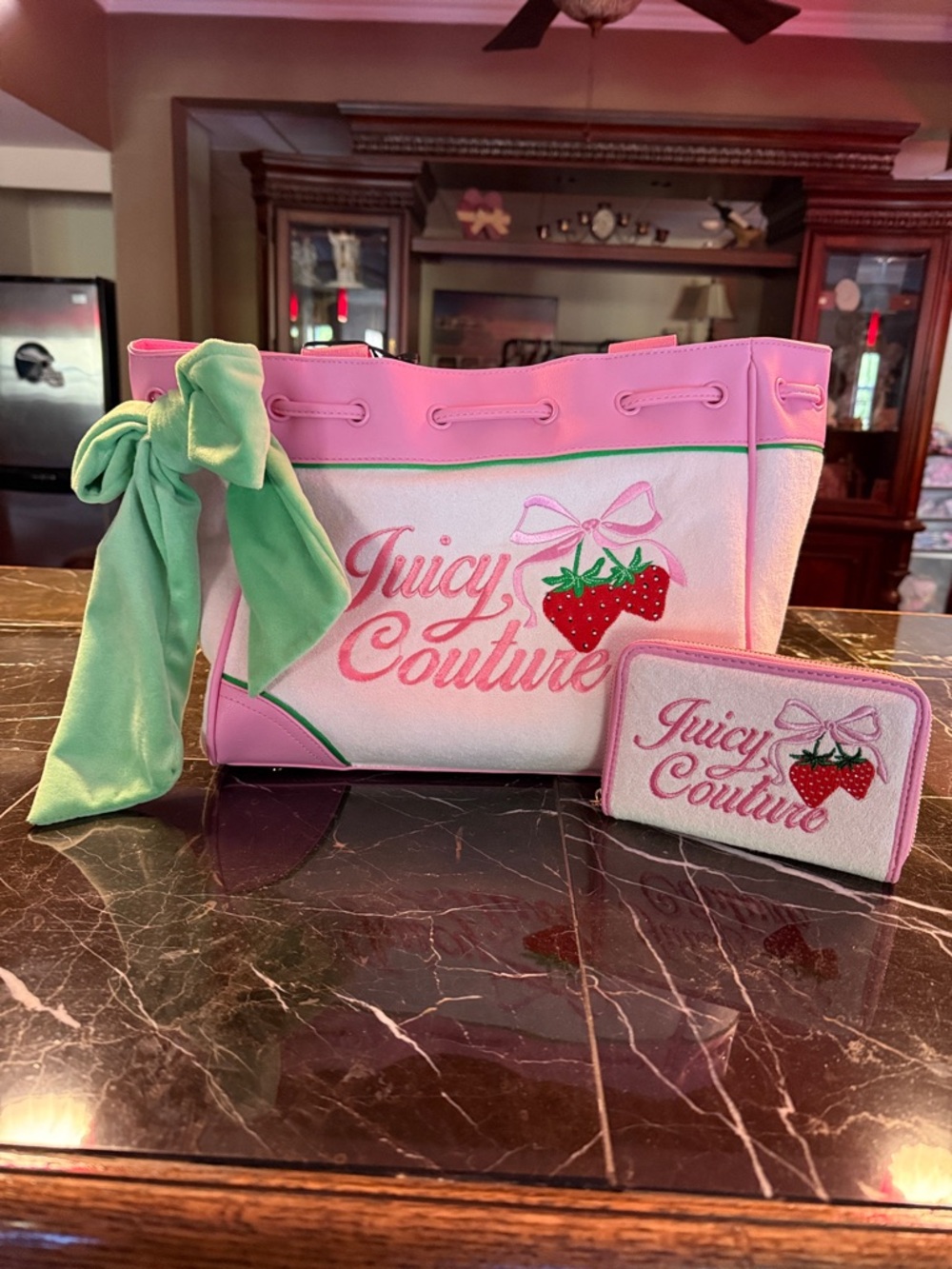 Juicy Couture Retro Strawberry Tote powder blush with additional matching wallet